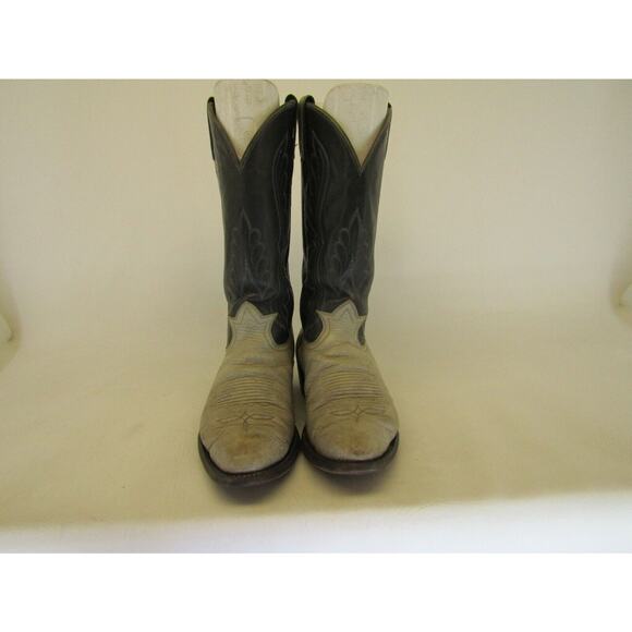 TONY LAMA Mens Size 9 D Two Tone Gray Leather Bullhide Cowboy Boots Gold Label